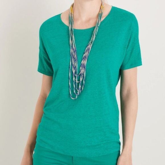 Chico’s Relaxed Linen Short Sleeved Tee Jade Green Size XL (3) - Picture 1 of 6